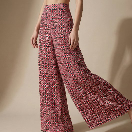 Geometrisches rotes Schwarz/Weiß Op Art Muster Stoff