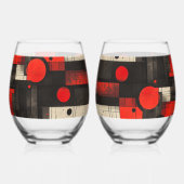 Geometrisches rotes schwarzes Cream Weinglas Ohne Stiel (Rückseite)