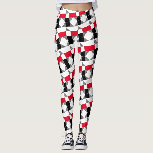 geometrisches rotes Schwarzweißmuster Leggings (Vorderseite)