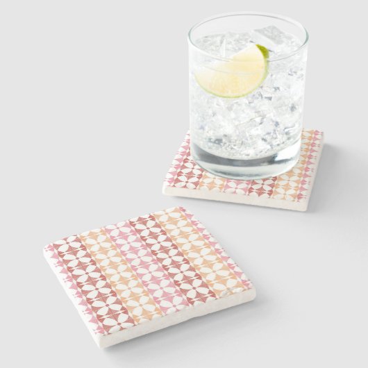 Geometrisches rotes Stripmuster Steinuntersetzer (Seitenansicht)