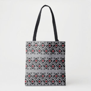 Geometrisches rotes und schwarzes rumänisches tasche