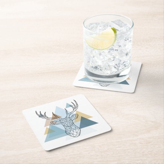 Geometrisches Rotwild-Porträt Rechteckiger Pappuntersetzer (Vor Ort)