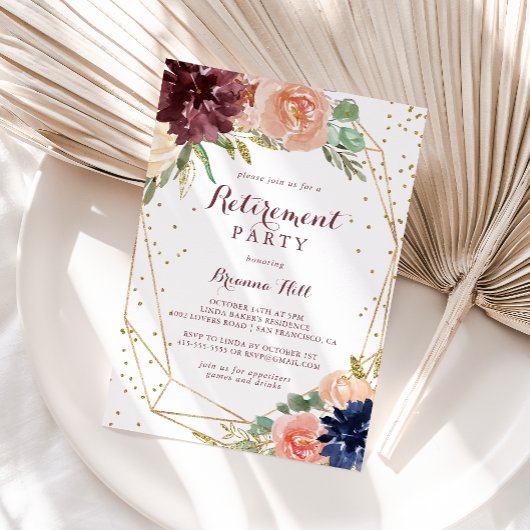 Geometrisches Rustic Gold Glitzer Retirement Party Einladung