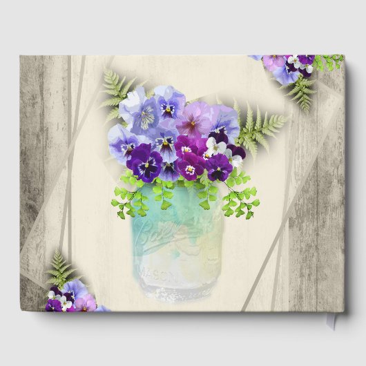 Geometrisches Rustikales Elegantes Blaues Stiefmüt Gästebuch (Rückseite)