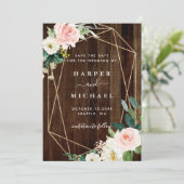 Geometrisches, rustikales Foto für Holzhochzeiten Save The Date (Stehend Vorderseite)