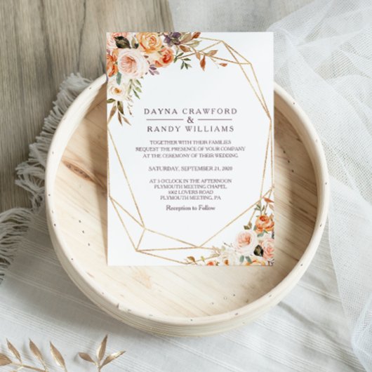 Geometrisches Rustikales Gold Elegante Herbsthochz Einladung