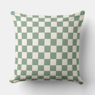 Geometrisches Schachbrettmuster sagegrün elfenbein Kissen