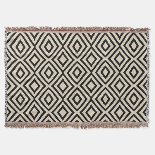 Geometrisches Schwarz & Creme Diamantmuster Decke (Vorderseite)