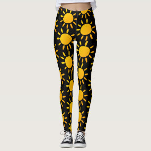 Geometrisches Schwarz-Gelb-Sommer-Sonnenmuster Leggings