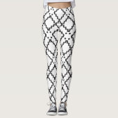 Geometrisches, schwarz gepunktetes Diamantformmust Leggings (Vorderseite)