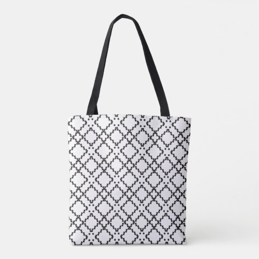 Geometrisches, schwarz gepunktetes Diamantformmust Tasche (Rückseite)