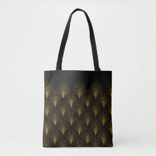 Geometrisches Schwarz-Gold-Art-Deko-Muster Tasche