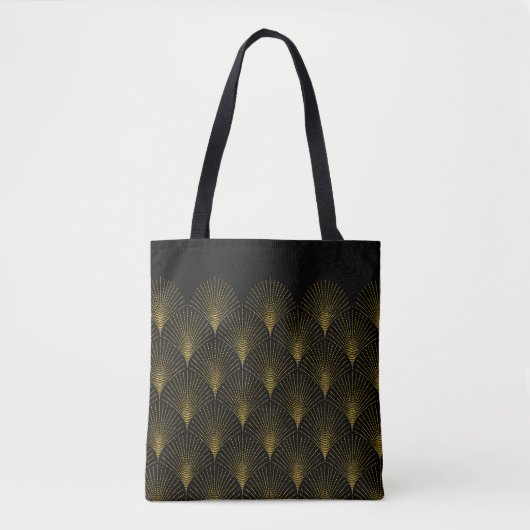 Geometrisches Schwarz-Gold-Art-Deko-Muster Tasche (Vorderseite)
