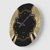 Geometrisches Schwarz-Gold-Damaske-Design Große Wanduhr (Winkel)