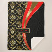 Geometrisches Schwarz-Gold-Damasken-Design Sherpadecke (Vorderseite)