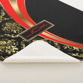 Geometrisches Schwarz-Gold-Damasken-Design Sherpadecke (3/4)