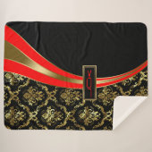 Geometrisches Schwarz-Gold-Damasken-Design Sherpadecke (Vorderseite (Horizontal))