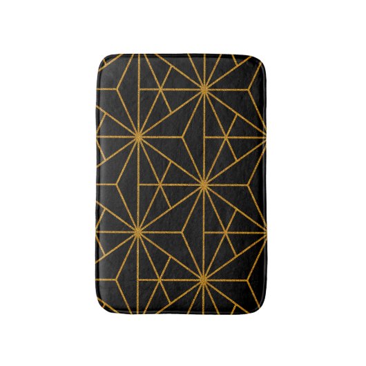 Geometrisches Schwarz-Gold-Deko-Muster Badematte (Vorderseite Vertikal)
