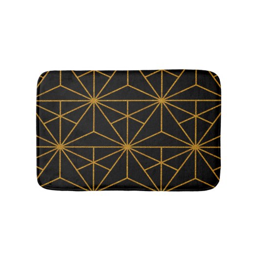 Geometrisches Schwarz-Gold-Deko-Muster Badematte (Vorderseite)
