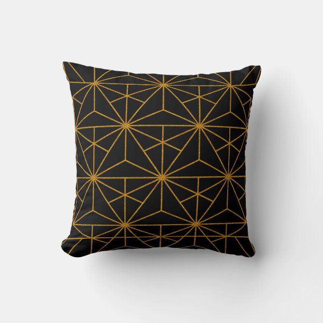 Geometrisches Schwarz-Gold-Deko-Muster Kissen (Vorderseite)