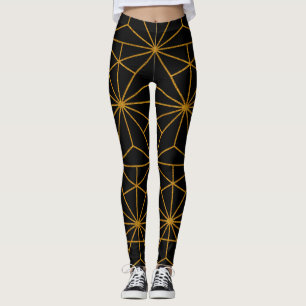 geometrisches Schwarz-Gold-Deko-Muster Leggings