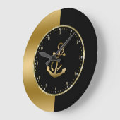 Geometrisches Schwarz-Gold-Design mit Ankerschiff Große Wanduhr (Winkel)