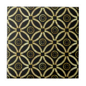 Geometrisches Schwarz-Gold-Glitzer-Muster Fliese (Vorderseite)
