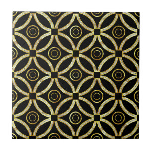 Geometrisches Schwarz-Gold-Glitzer-Muster Fliese
