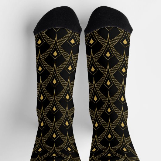 Geometrisches Schwarz-Gold-Kunstmuster des Dekos Socken (Oben)