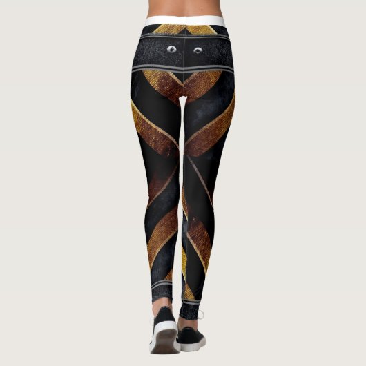 geometrisches Schwarz-Gold-Muster Leggings (Rückseite)