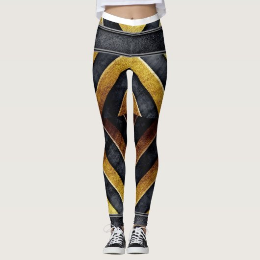 geometrisches Schwarz-Gold-Muster Leggings (Vorderseite)