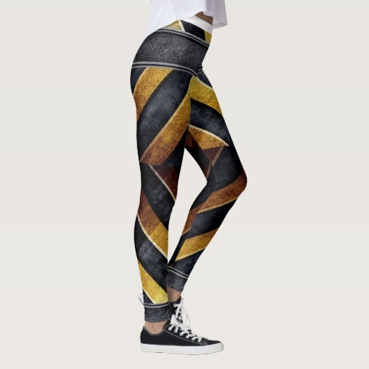 geometrisches Schwarz-Gold-Muster Leggings (Rechts)