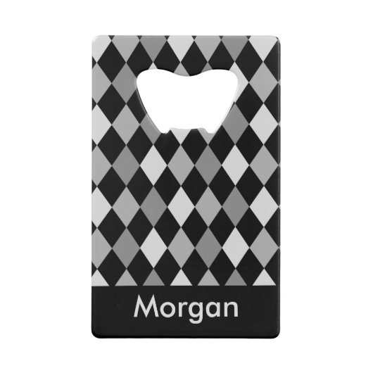 Geometrisches Schwarz-Grau-Diamant-Design Geldkarten Flaschenöffner (Vorderseite)