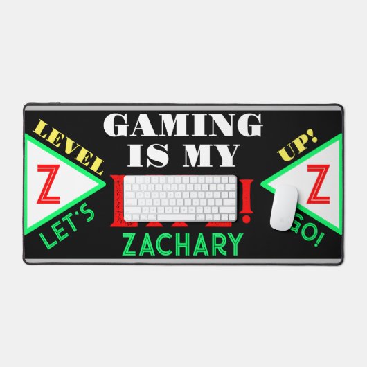 Geometrisches Schwarz-Grün-Monogramm für Videospie Schreibtischunterlage (Tastatur & Maus)