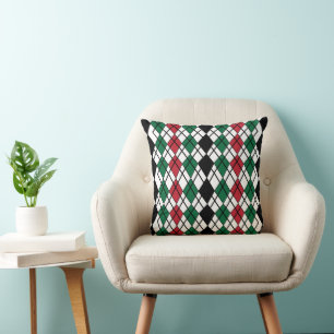 Geometrisches Schwarz Grün Rot Argyle Geometrisch Kissen