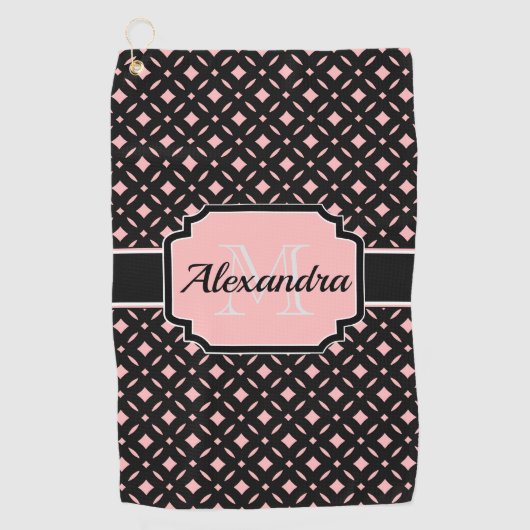 Geometrisches Schwarz/Rosa Muster Golfhandtuch (Vorderseite)