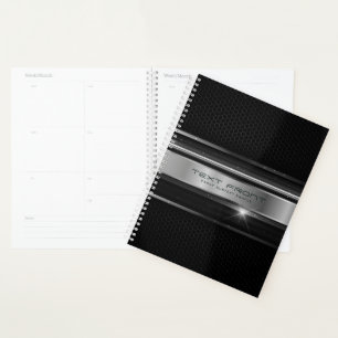 Geometrisches Schwarz-Silber-Design Planer