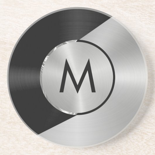 Geometrisches Schwarz-Silber-Metallic-Design Getränkeuntersetzer (Vorne)