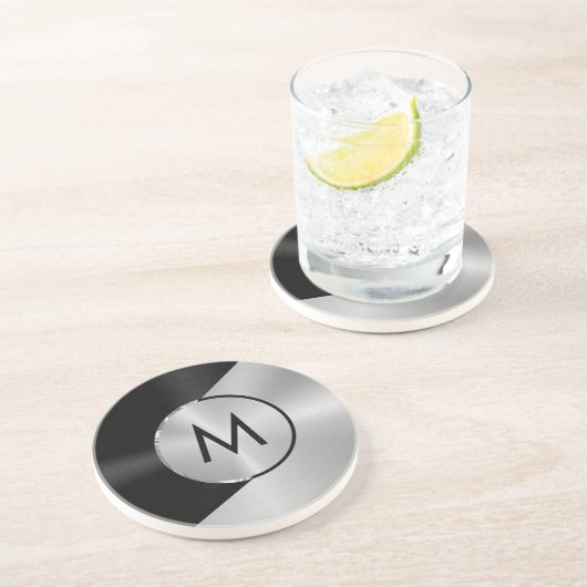 Geometrisches Schwarz-Silber-Metallic-Design Getränkeuntersetzer (Seite)