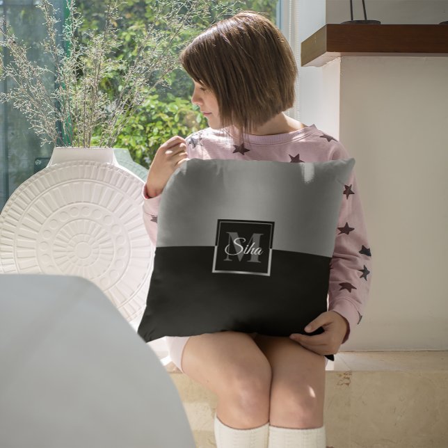 Geometrisches Schwarz-Silber-Trennbild Kissen (Von Creator hochgeladen)