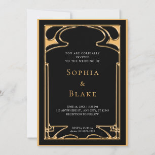 Geometrisches Schwarz und Gold Art Deco Hochzeit Einladung