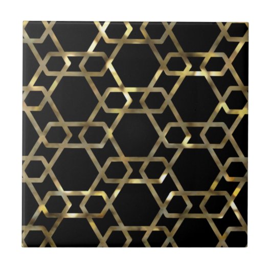 Geometrisches Schwarz und Gold Fliese (Vorderseite)