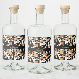 Geometrisches Schwarz- und Goldenes Muster Alkoholflaschenetikett