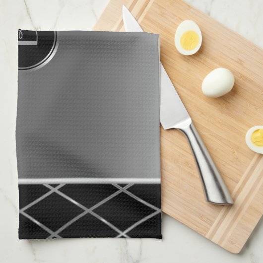 Geometrisches Schwarz- und Metallsilber Geschirrtuch (Viertel Falte)