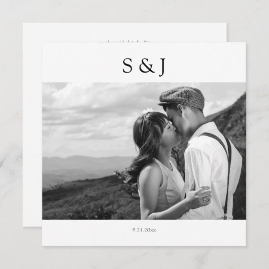 Geometrisches Schwarz-Weiß-Foto 2 Hochzeit Einladung (Vorne/Hinten)