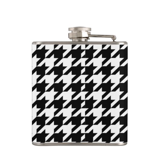 geometrisches Schwarz-Weiß-Hahnentrittmuster Flachmann (Rückseite)