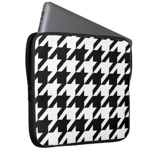 geometrisches Schwarz-Weiß-Hahnentrittmuster Laptopschutzhülle (Vorne Rechts)