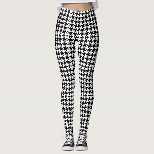 geometrisches Schwarz-Weiß-Hahnentrittmuster Leggings (Vorderseite)