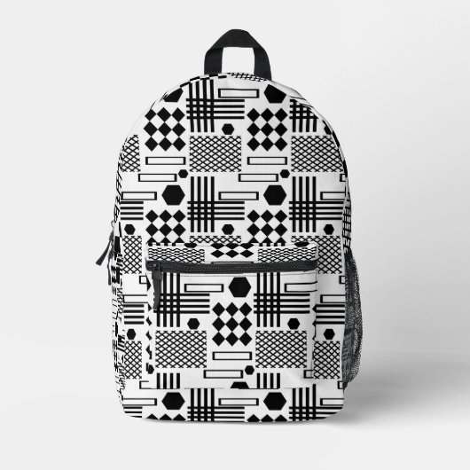 Geometrisches Schwarz-Weiß-Muster Bedruckter Rucksack (Vorderseite)