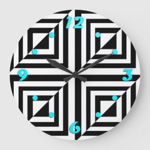 Geometrisches Schwarz-Weiß-Muster Große Wanduhr